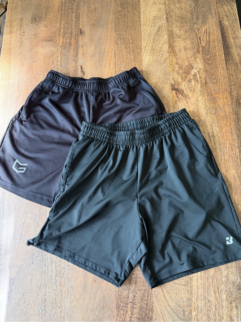 Men’s Athletic Shorts Bundle Medium (2 Pack) - Black 7” Inseam
